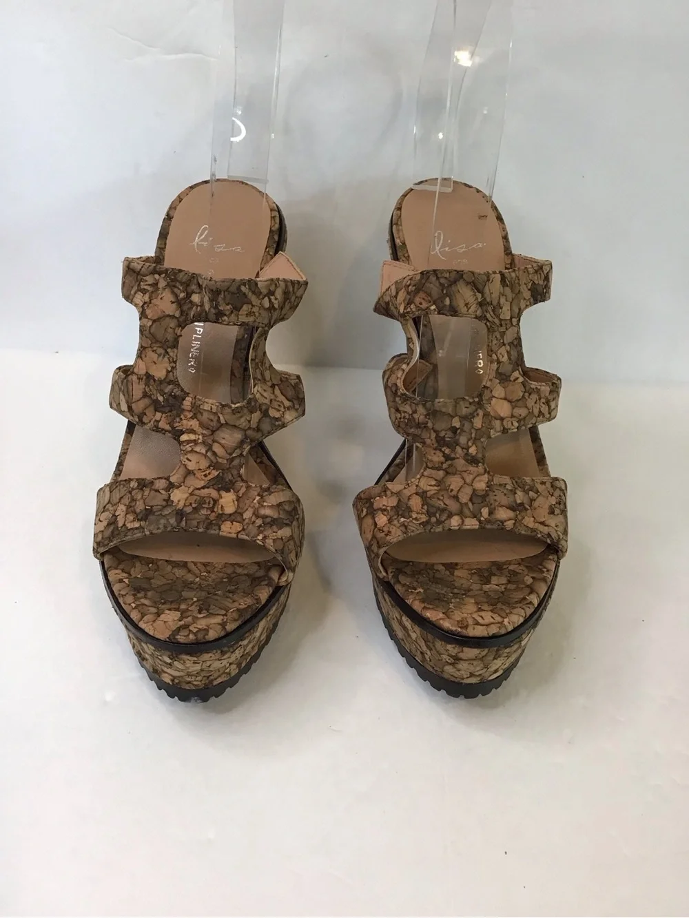 Donald J. Pliner Women's Tan Black Cork Crisscross Wedge Platform Sandals 8.5